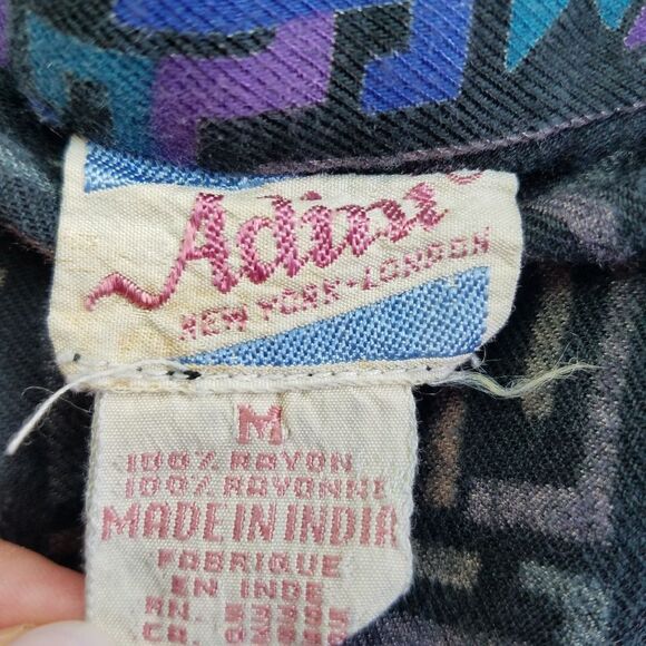 Vintage 80s Adini Geometric Rayon Pleated Soft Midi Button Front Prairie Skirt - Picture 3 of 8